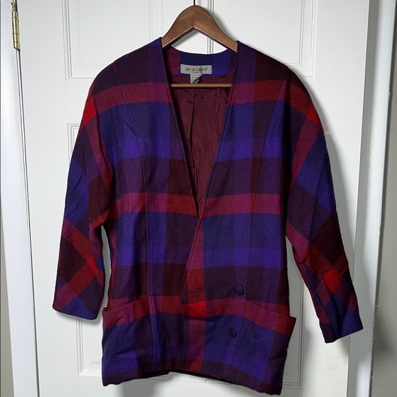 Vintage Jackets & Blazers - Vintage Appointments 100% Wool Plaid Blazer Size 6 Made in Japan